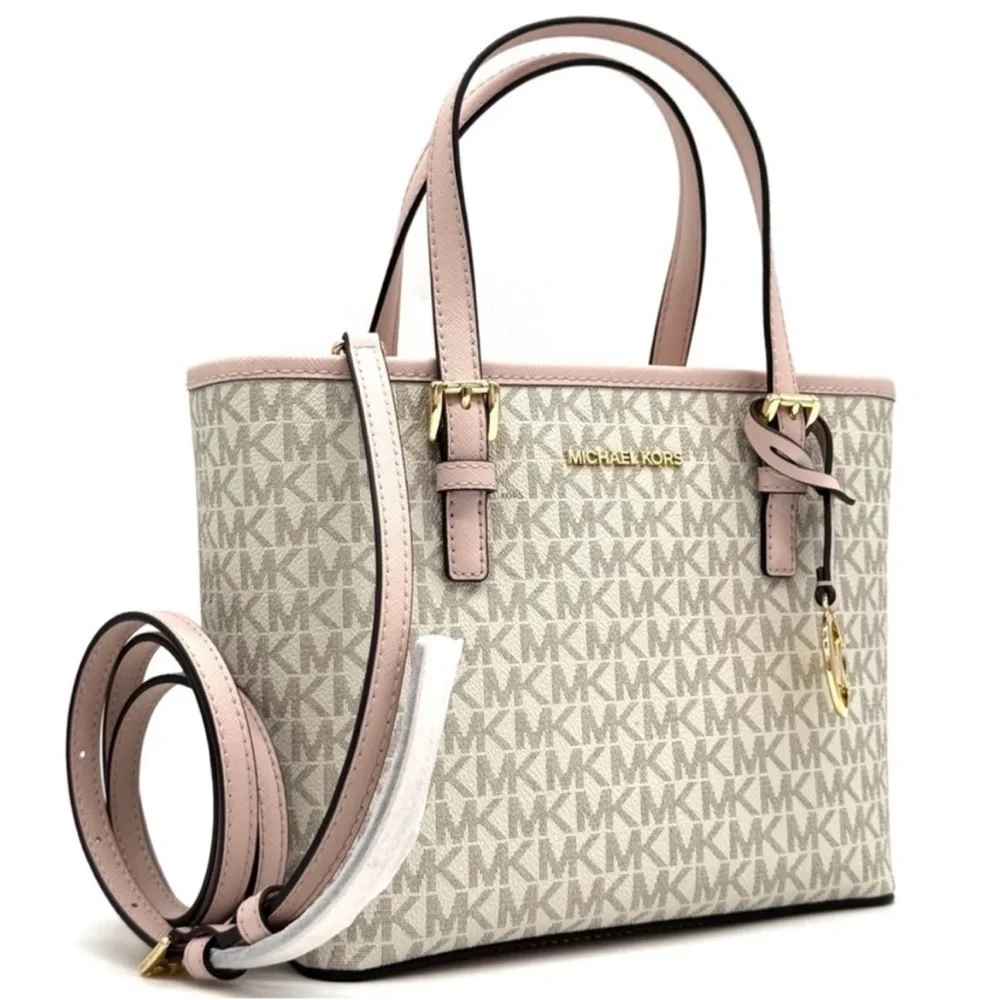 Michael Kors Jet Set Travel Extra-Small Logo Top-Zip Tote Bag Powder Blush Multi